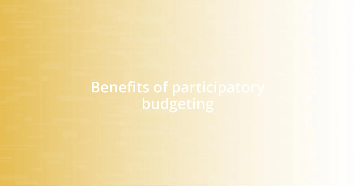 Benefits of participatory budgeting